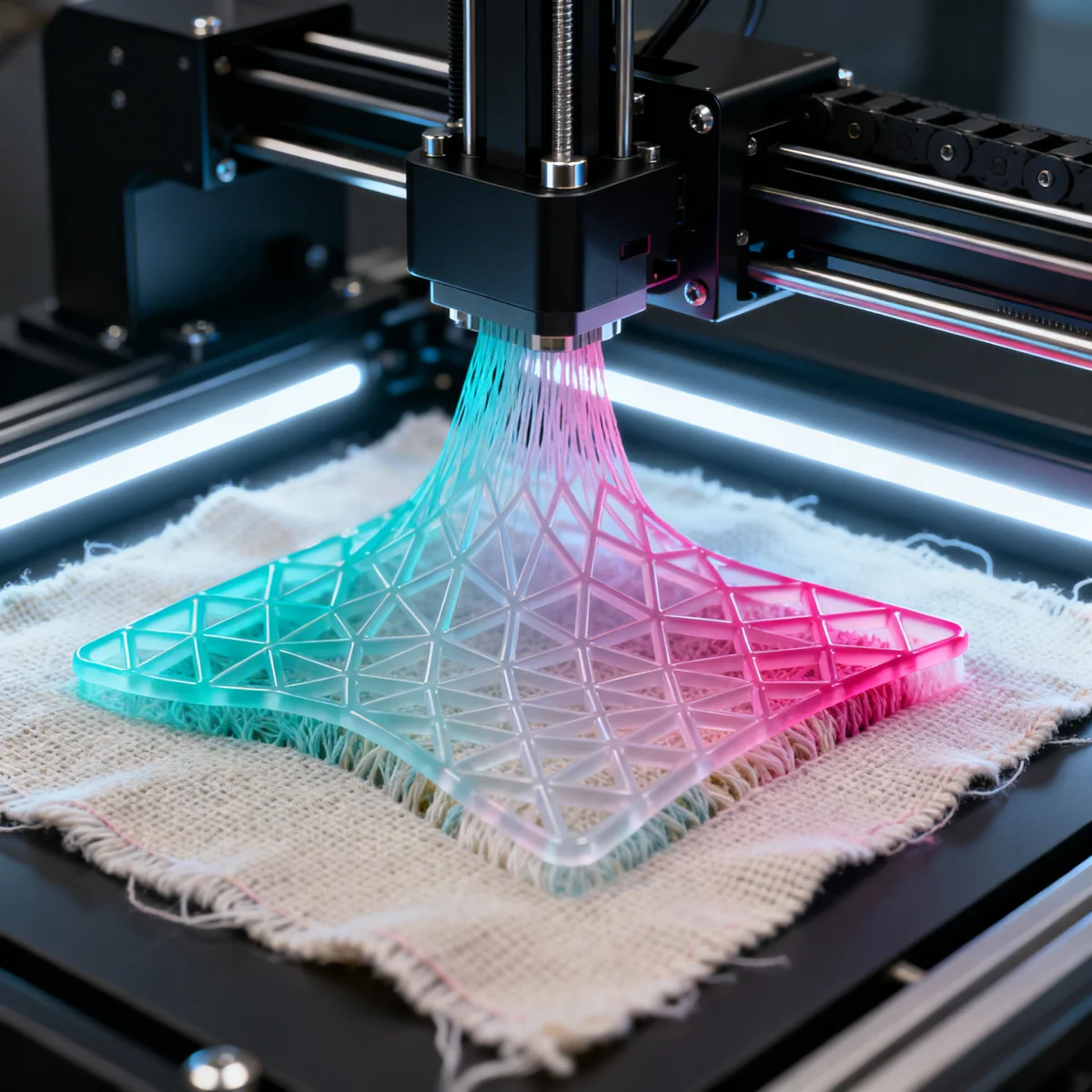 3D printer creating textile for Future of Fast Fashion: 5 Emerging Technologies Driving Affordability and Accessibility in 2026.