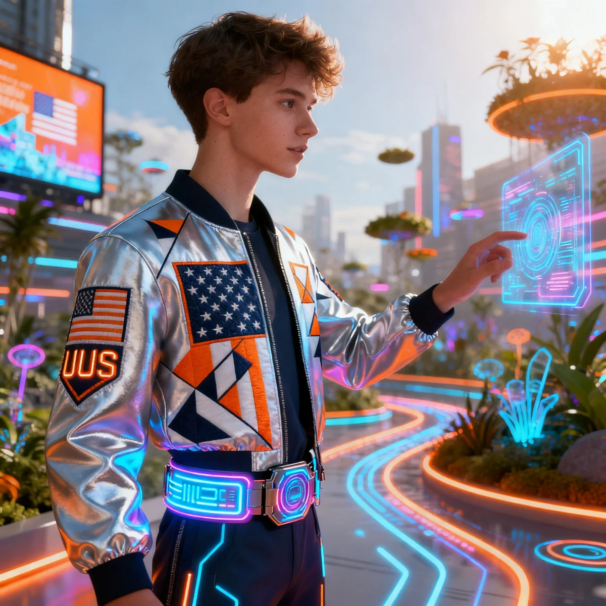 Avatar in photorealistic digital outfit exploring virtual world, highlighting digital fashion trends.