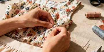 Hands repurposing Shein clothes for DIY Shein Hacks