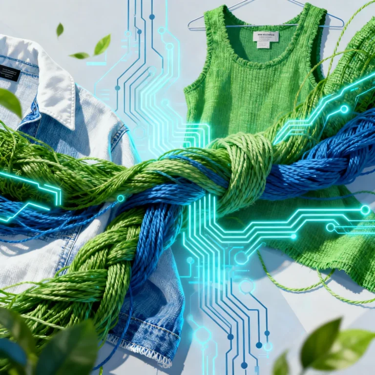 Digital illustration of eco-friendly fashion tech innovations