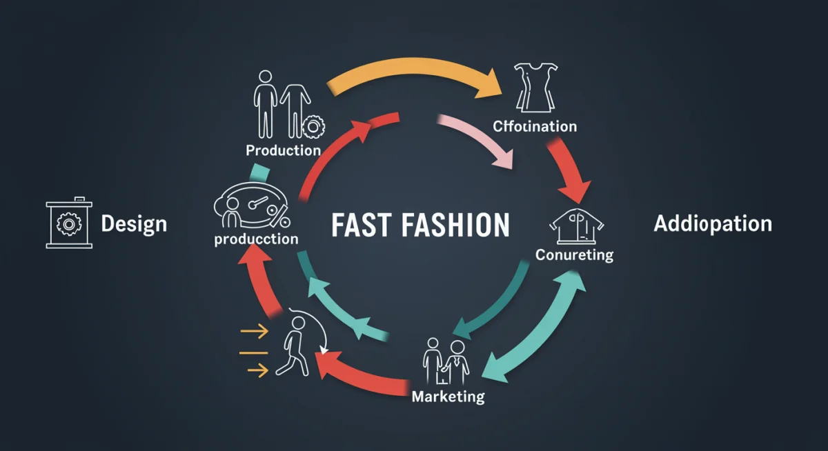 Infographic depicting the fast fashion trend cycle and consumer adoption