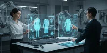 Futuristic fashion studio with AI-generated designs