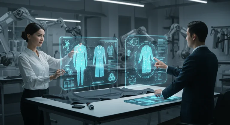 Futuristic fashion studio with AI-generated designs