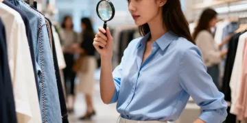Woman inspecting stitching on an affordable garment, Navigating Affordable Fashion in 2026: 5 Insider Tips to Spot Quality and Avoid Returns 30% of the Time.