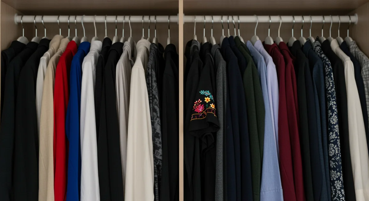 Organized closet with personalized clothes, demonstrating the result of DIY fashion upgrades.