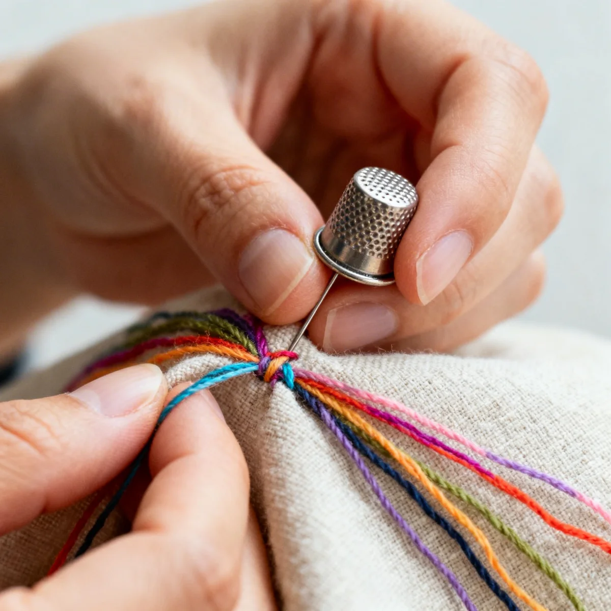 Hands sewing fabric for DIY fashion for less project, step-by-step process