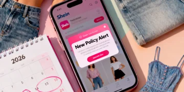 Shein app displaying 2026 policy changes alert