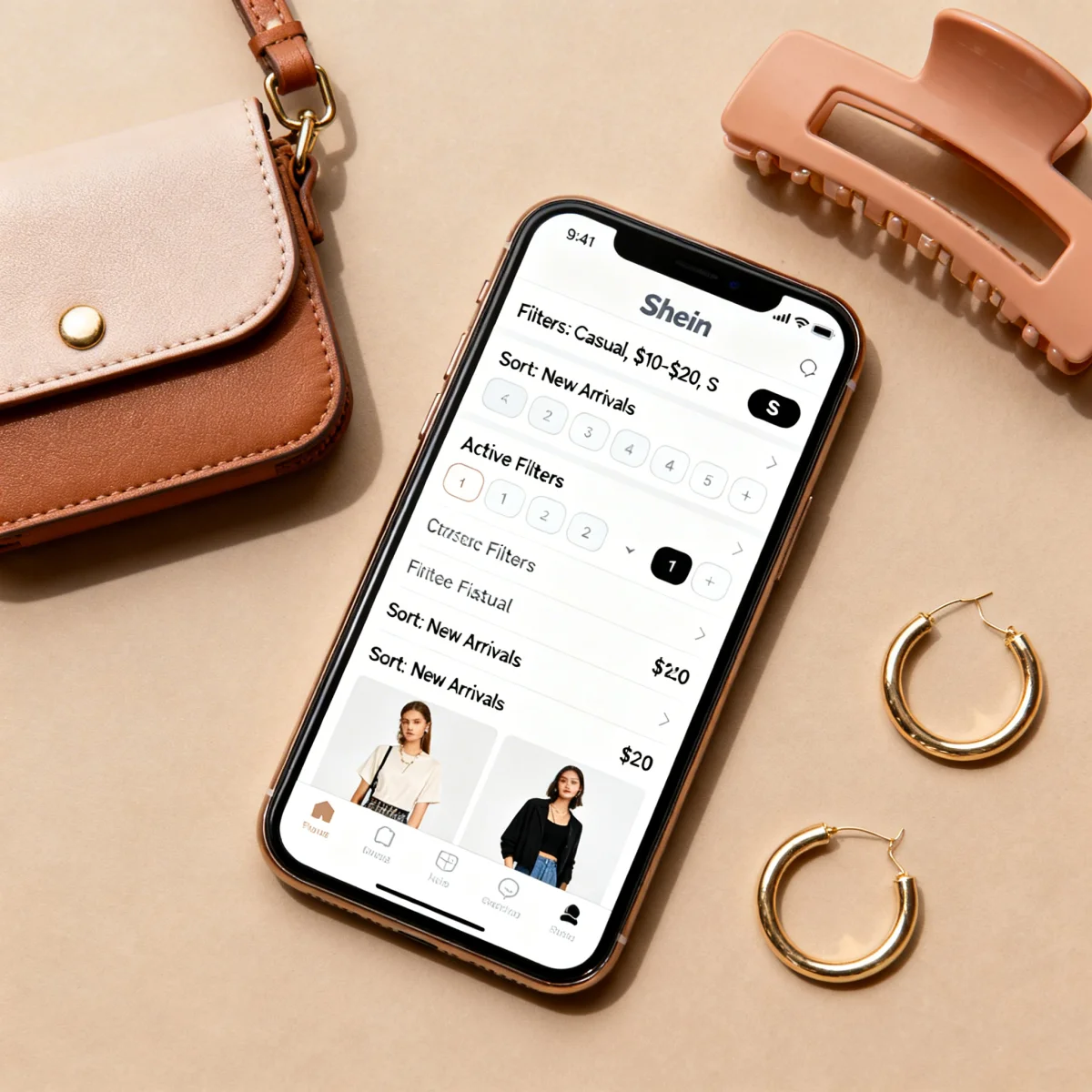 Shein app with filtering options for budget shopping