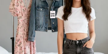 Woman showcasing trendy Shein haul under $100