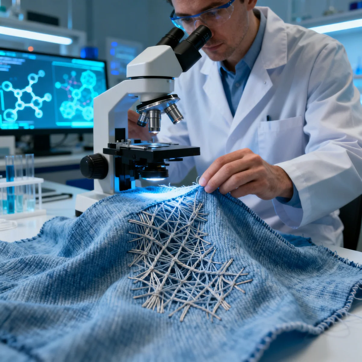 Textile engineer examining bio-engineered fabric for enhanced durability and comfort.