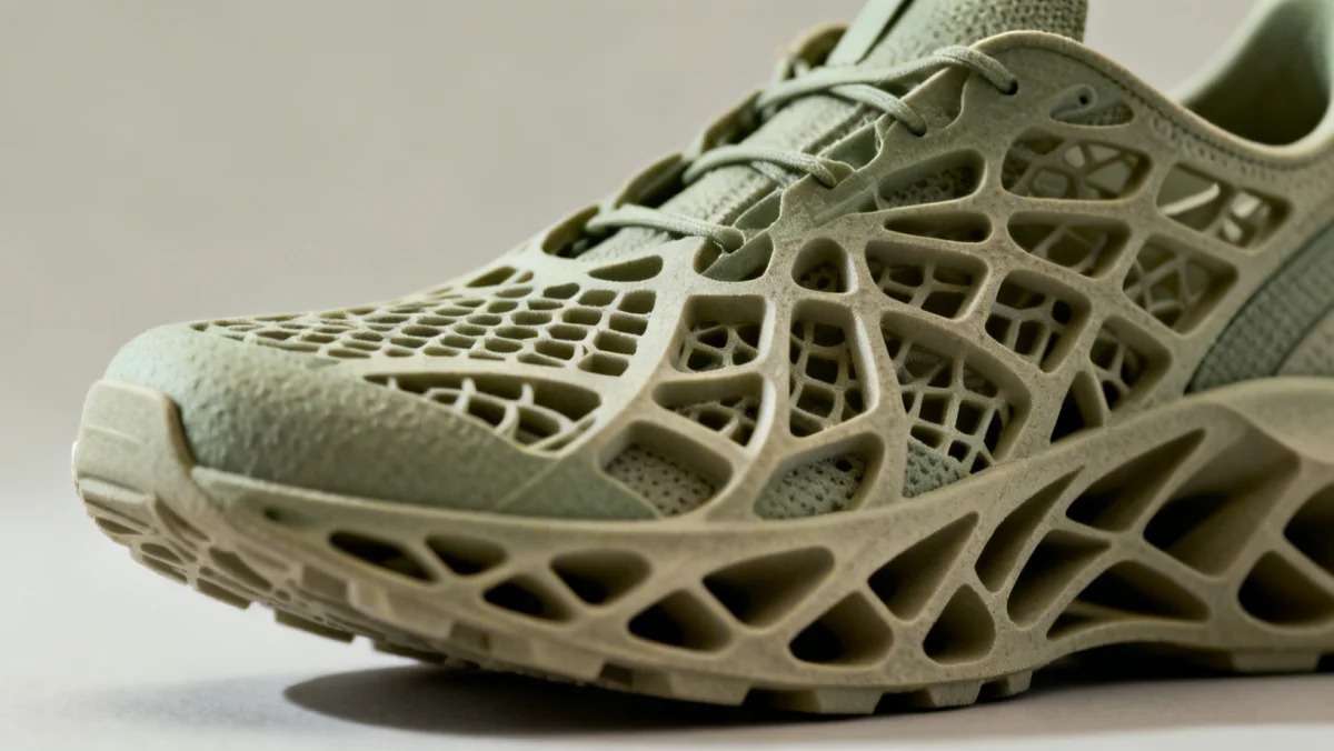 Advanced 3D-printed shoe sole demonstrating the intricate details of innovative footwear design.