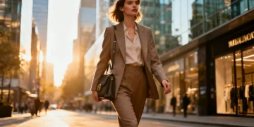 Stylish woman showcasing affordable high fashion ensemble under $100